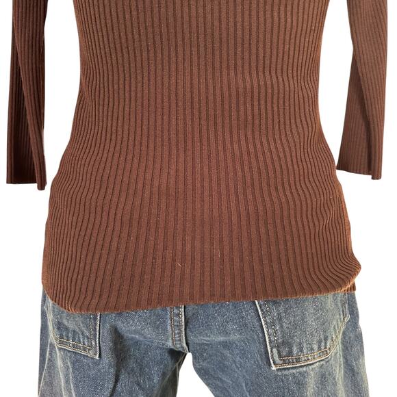Cache Brown Gold Ribbed Tube Top Shirt Womens Sz Large Y2K V Neck 3/4 Sleeve - Picture 12 of 16